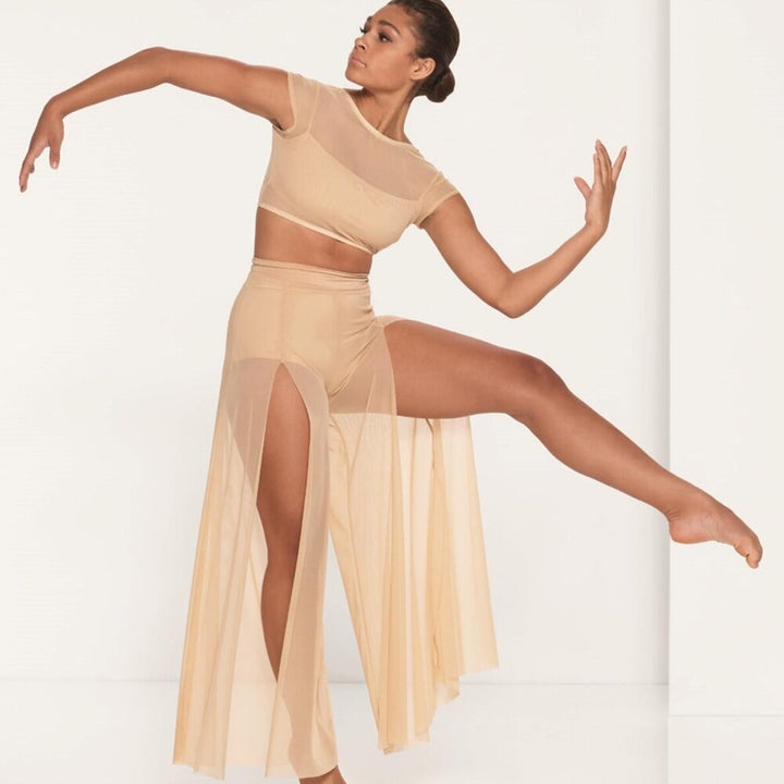 Ensemble Top crop et Pantalon large fendu beige