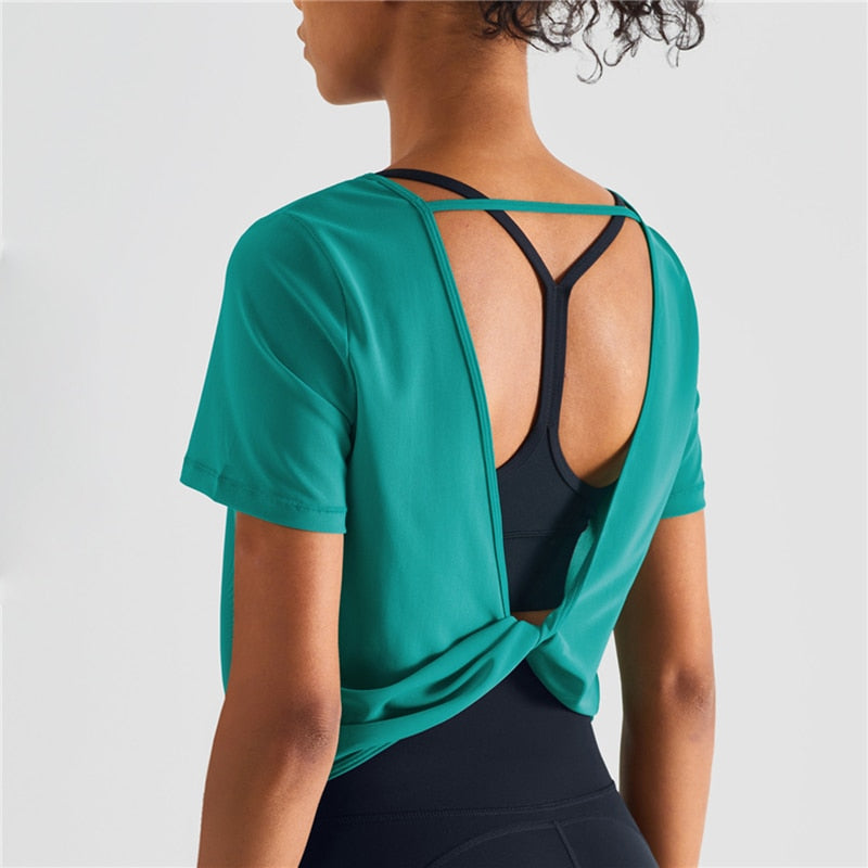 T-shirt manches courtes dos croisé ouvert