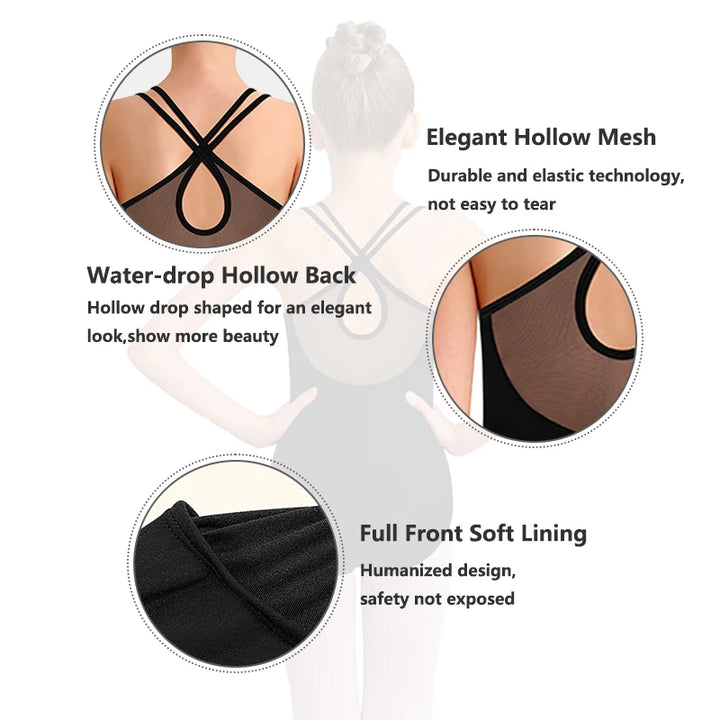 Justaucorps noir double bretelles croisées au dos Amaya