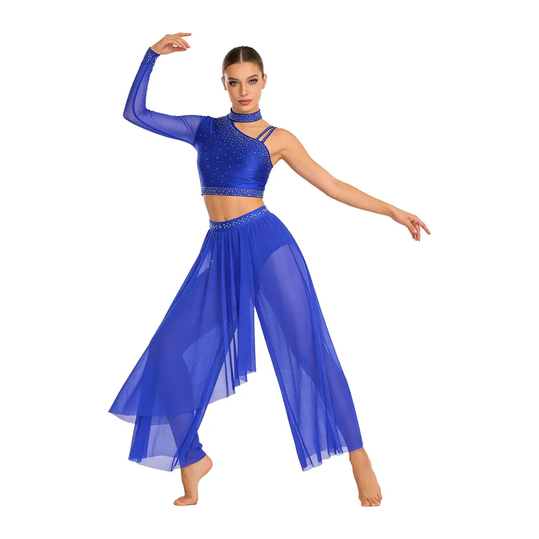 Ensemble shiny top une épaule avec pantalon