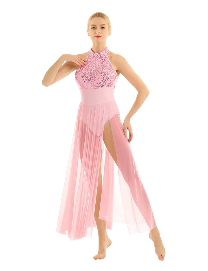 Robe justaucorps paillettes Macha fendue sur le côté