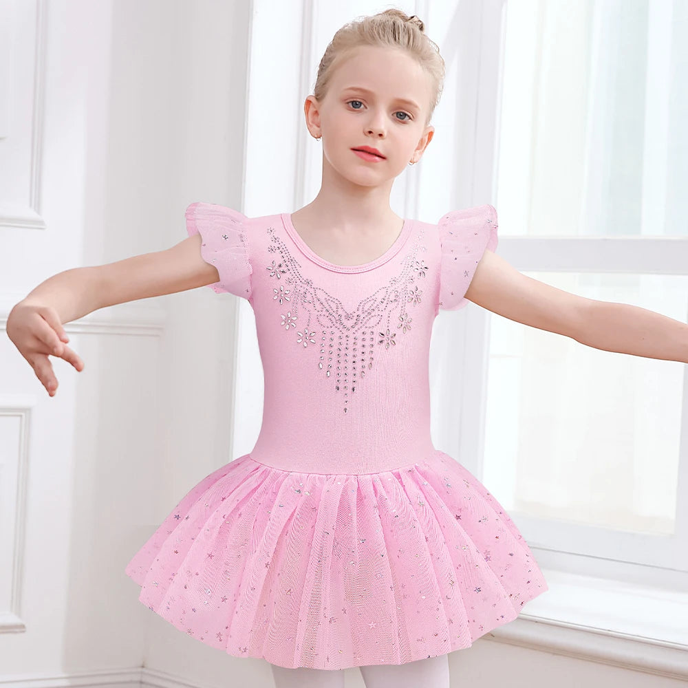 Justaucorps Tutu manches courtes strass et paillettes Kaia