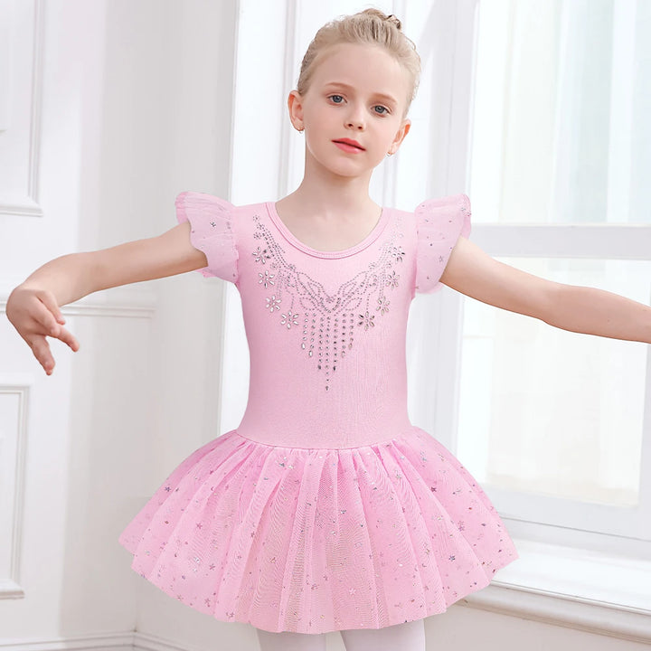 Justaucorps Tutu manches courtes strass et paillettes Kaia