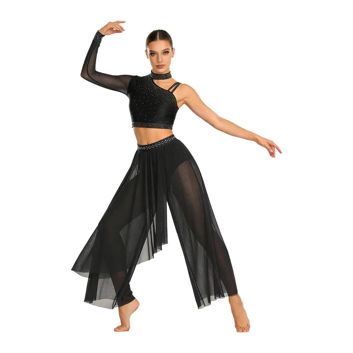 Ensemble shiny top une épaule avec pantalon