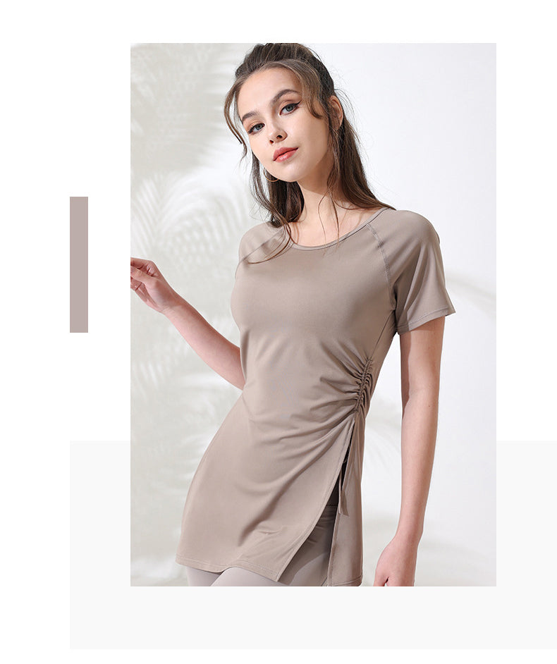 Top long manches courtes asymetrique fendu côté