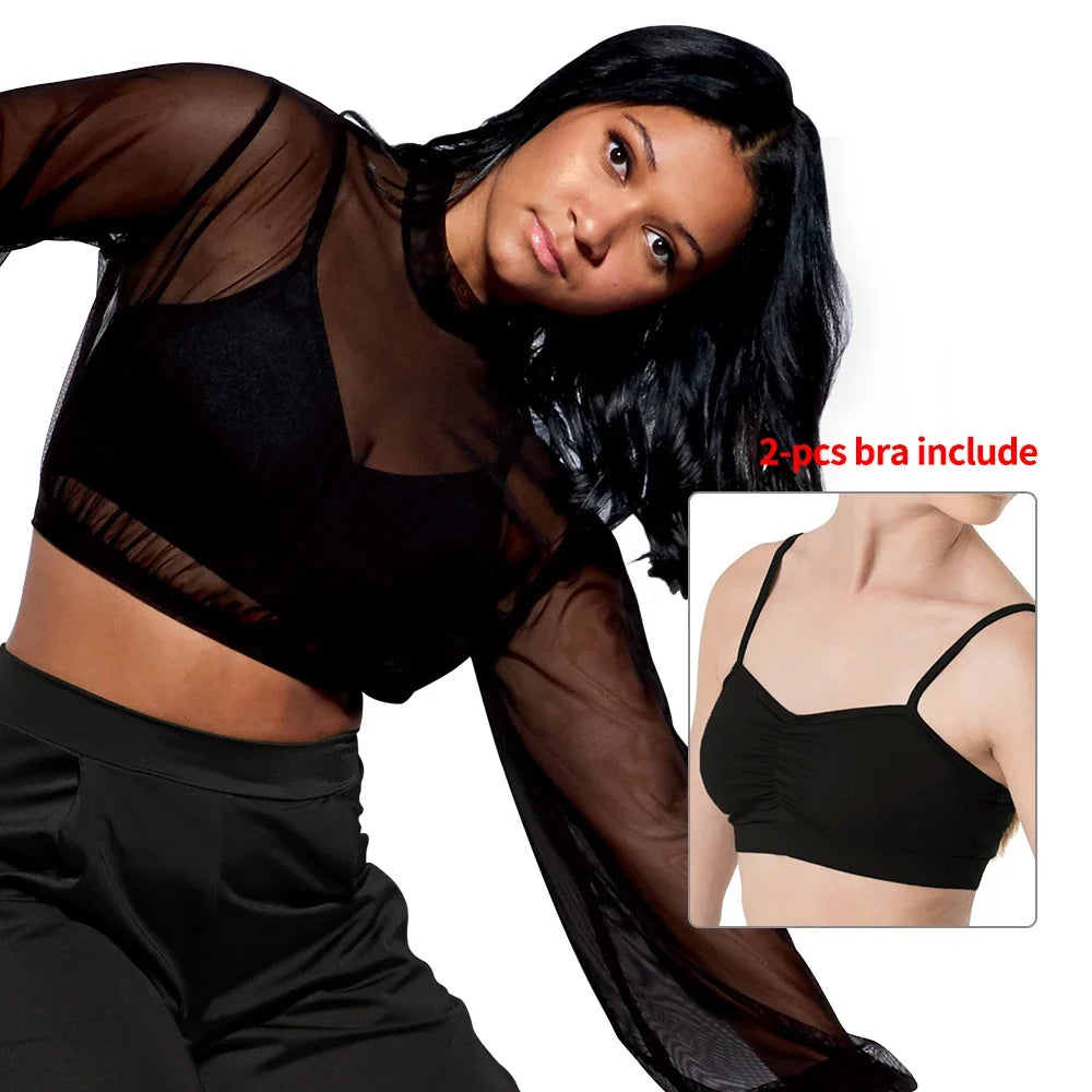 Top crop mesh manches longues avec brassière Vita