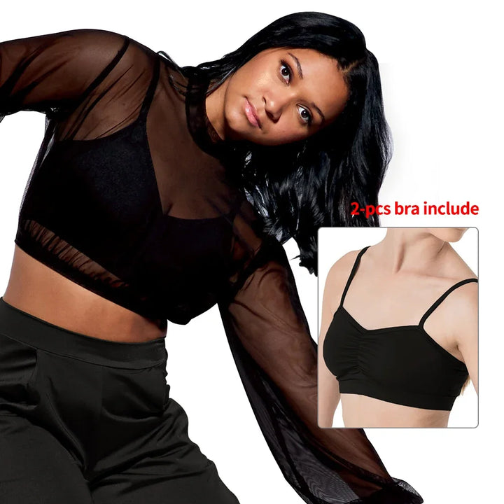 Top crop mesh manches longues avec brassière Vita