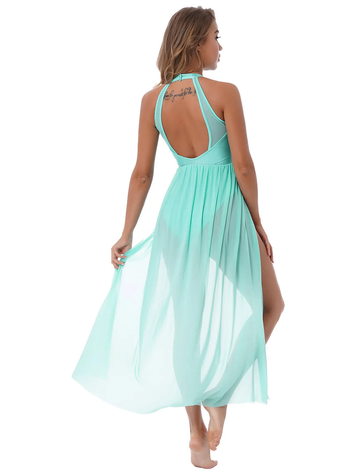 Robe justaucorps paillettes Macha fendue sur le côté