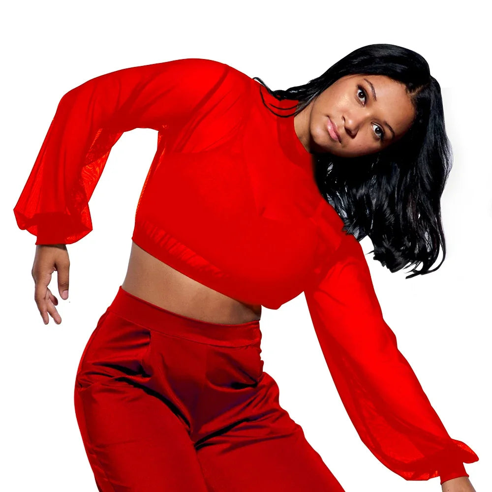 Top crop mesh manches longues avec brassière Vita