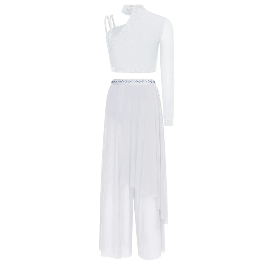 Ensemble shiny top une épaule avec pantalon