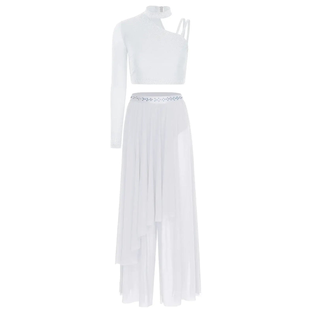 Ensemble shiny top une épaule avec pantalon