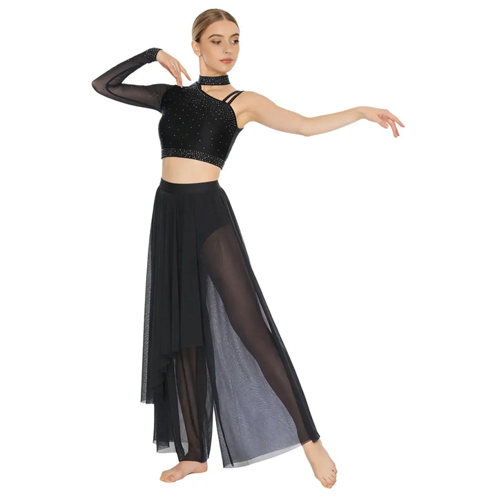 Ensemble shiny top une épaule avec pantalon