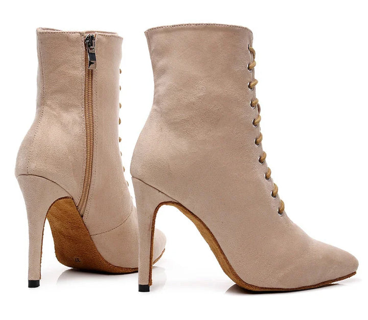 BOTTINES FERMÉES DANSE SHAYANE BEIGE semelle extérieur TALONS DE 7.5 À 11CM