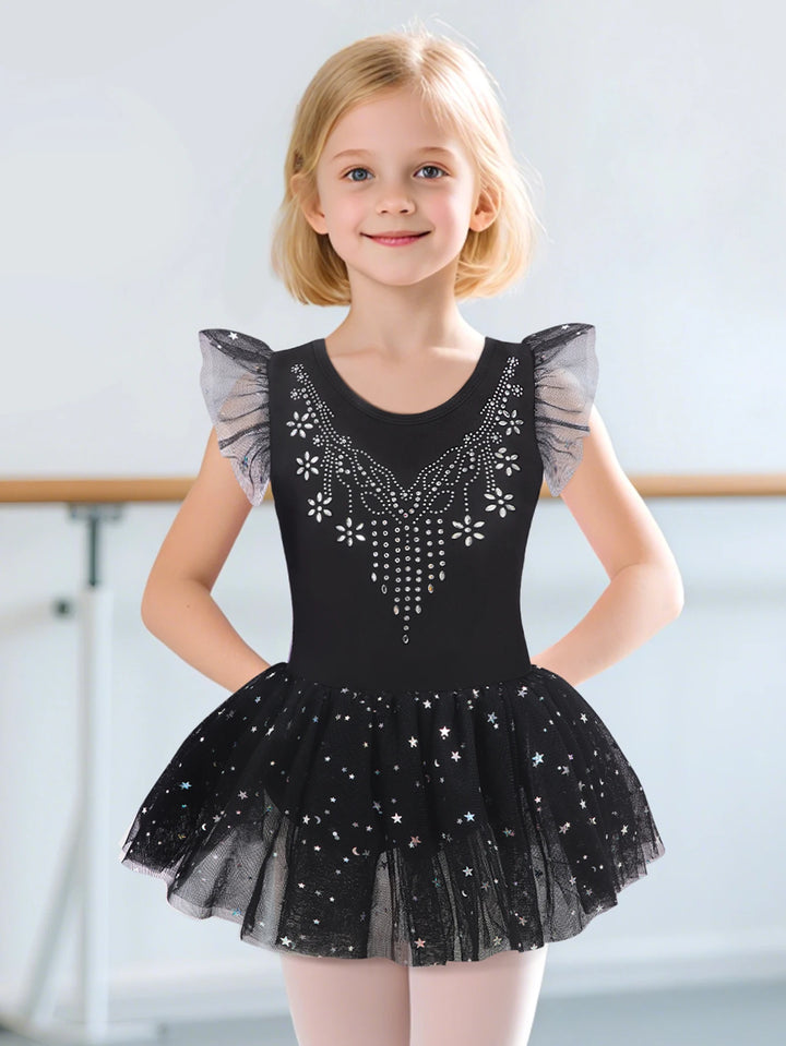 Justaucorps Tutu manches courtes strass et paillettes Kaia