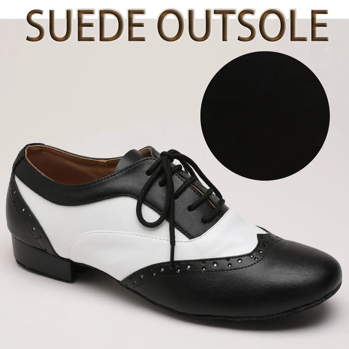 Chaussures de danse cuir noir et blanc Johnny Talon 2.5cm