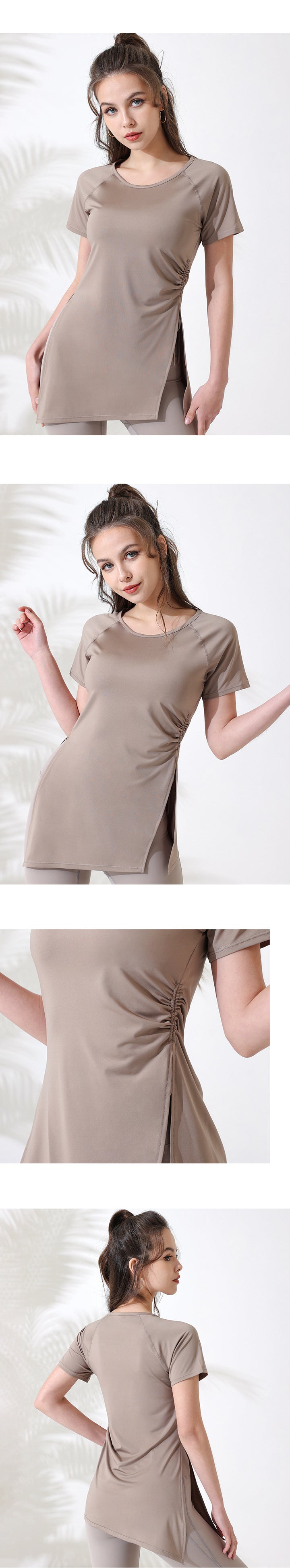 Top long manches courtes asymetrique fendu côté