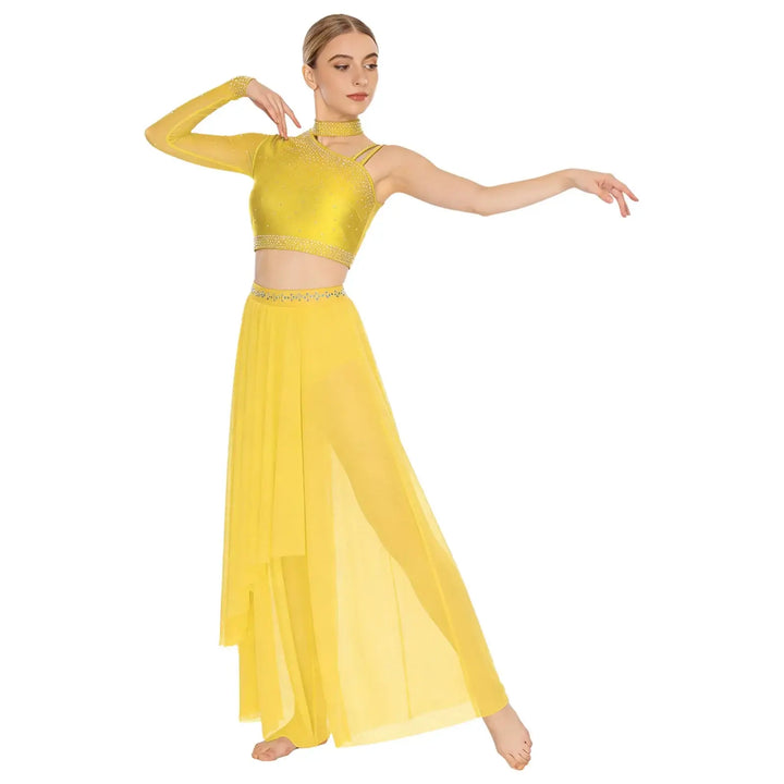 Ensemble shiny top une épaule avec pantalon