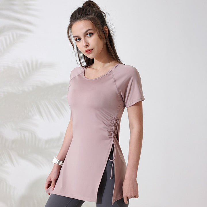 Top long manches courtes asymetrique fendu côté