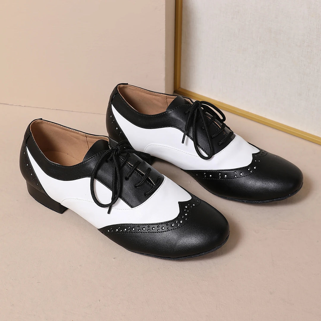 Chaussures de danse cuir noir et blanc Johnny Talon 2.5cm