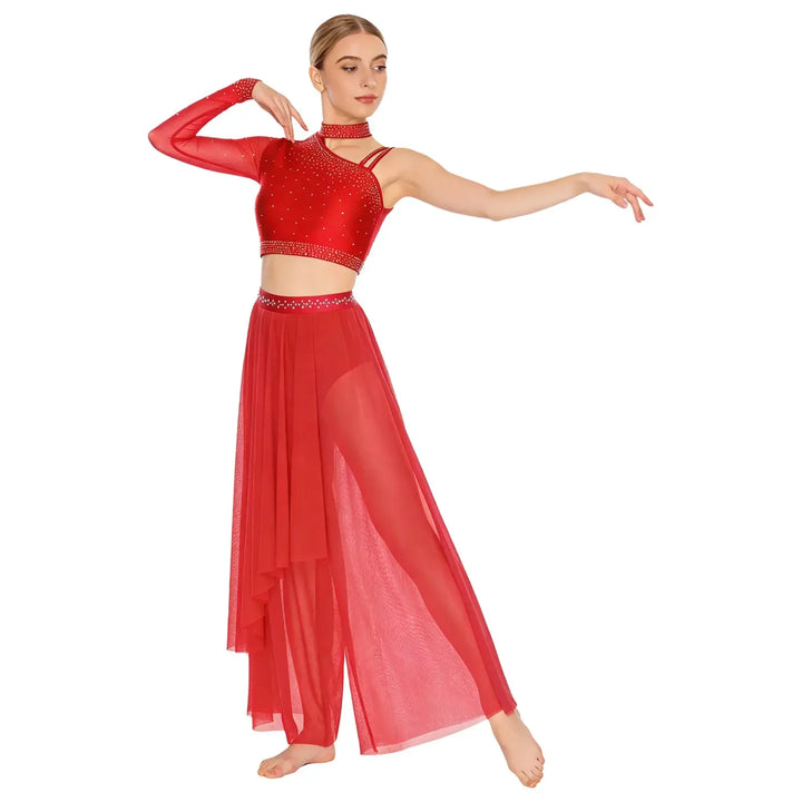 Ensemble shiny top une épaule avec pantalon