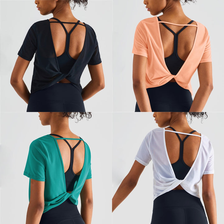 T-shirt manches courtes dos croisé ouvert