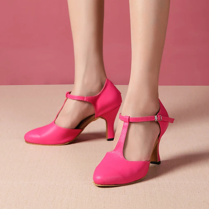 Chaussures de danse fermées Irina rose Talons cubains de 4.5 à 8.3cm