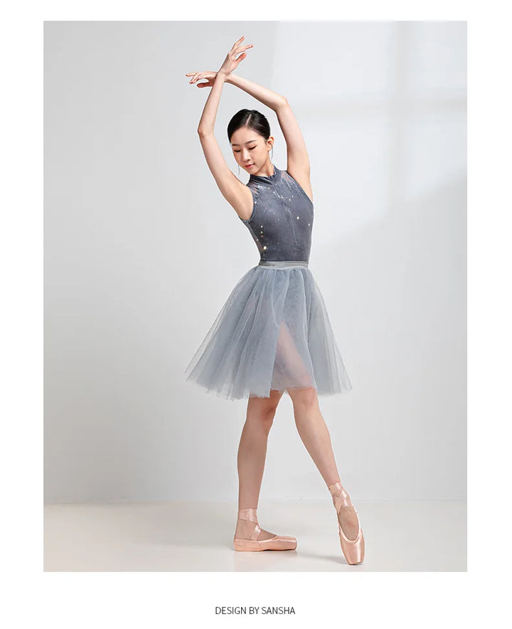 Justaucorps sans manches gris pailleté Sansha