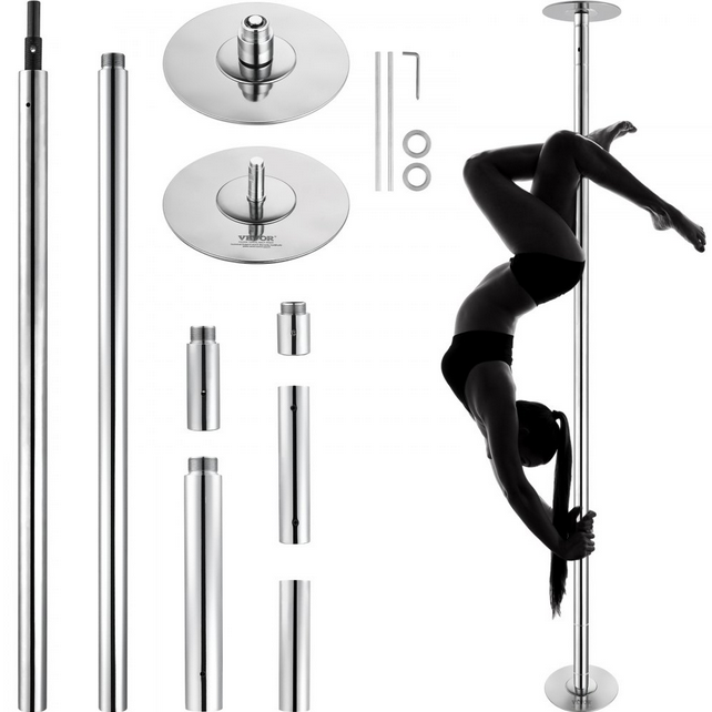 Barre de Pole Dance chromée rotative réglable 222,5-280cm