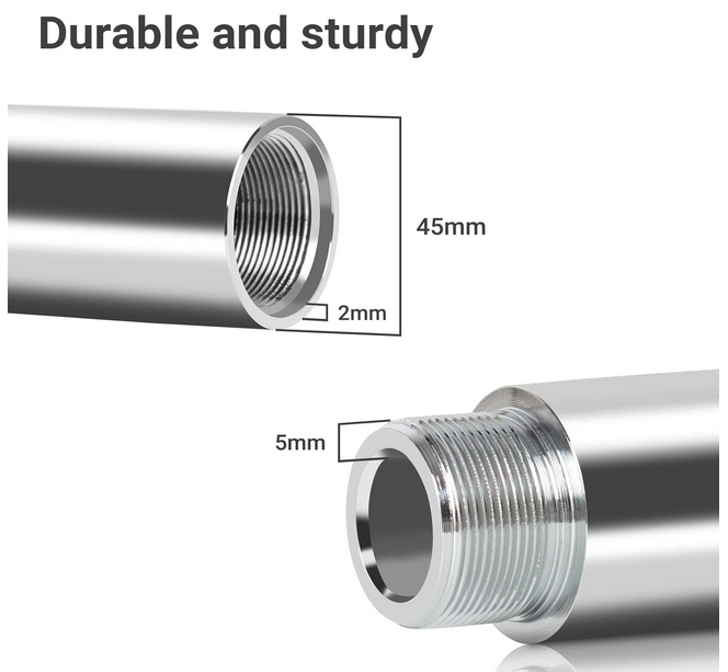 Extension pour barre Pole Dance tube argent 45mn longueur 125mm à 500mm