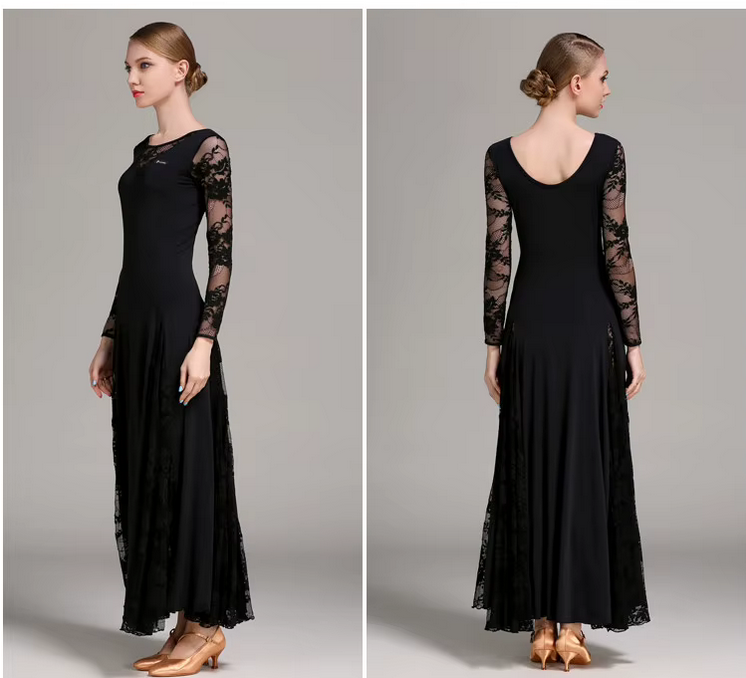 Robe longue manches longues et dentelle rouge Carmen