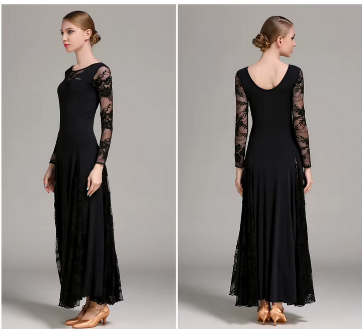 Robe longue manches longues et dentelle rouge Carmen