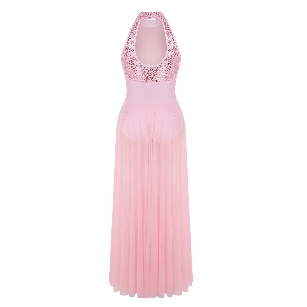 Robe justaucorps paillettes Macha fendue sur le côté