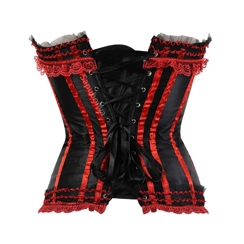 Corset bustier rayures satin avec noeuds