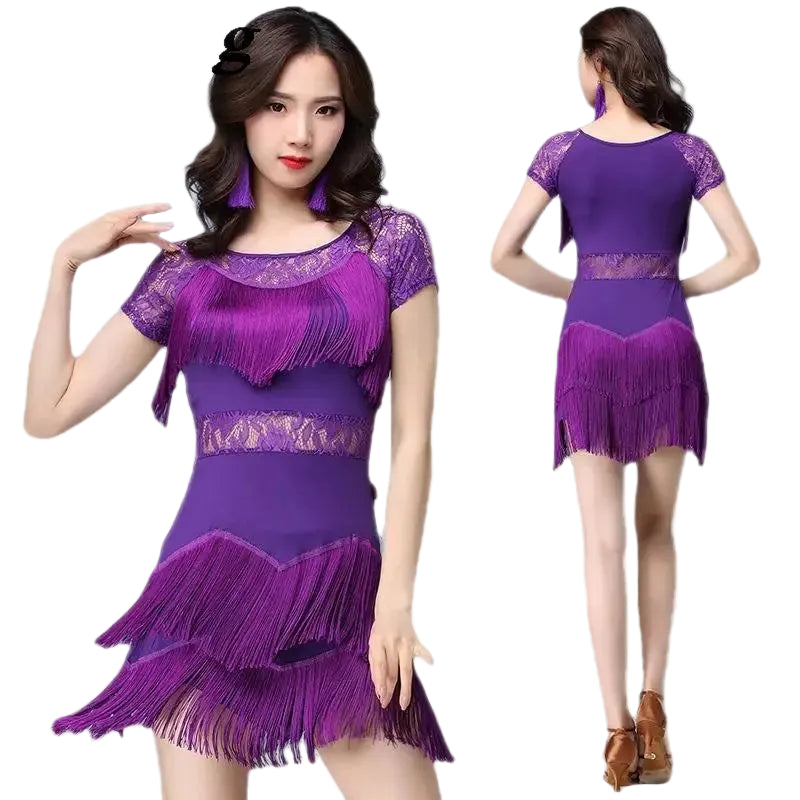 Robe manches courtes franges danse latine Paola