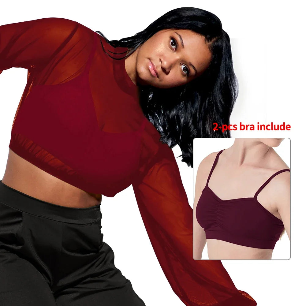 Top crop mesh manches longues avec brassière Vita