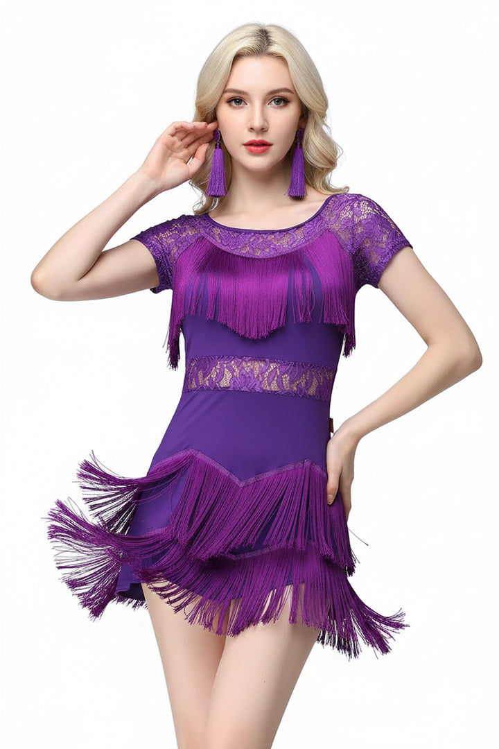 Robe manches courtes franges danse latine Paola