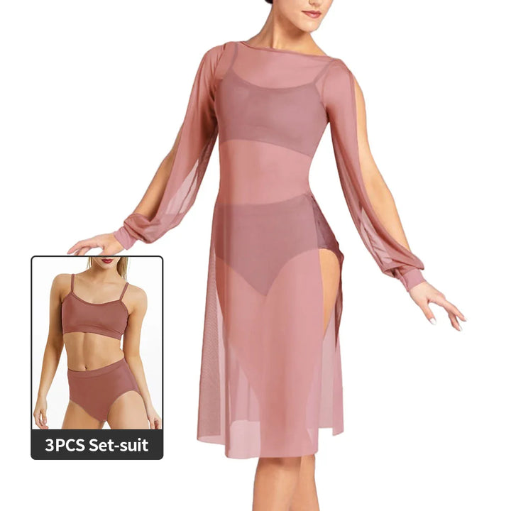 Robe fendue maille transparente avec top & shorty 2
