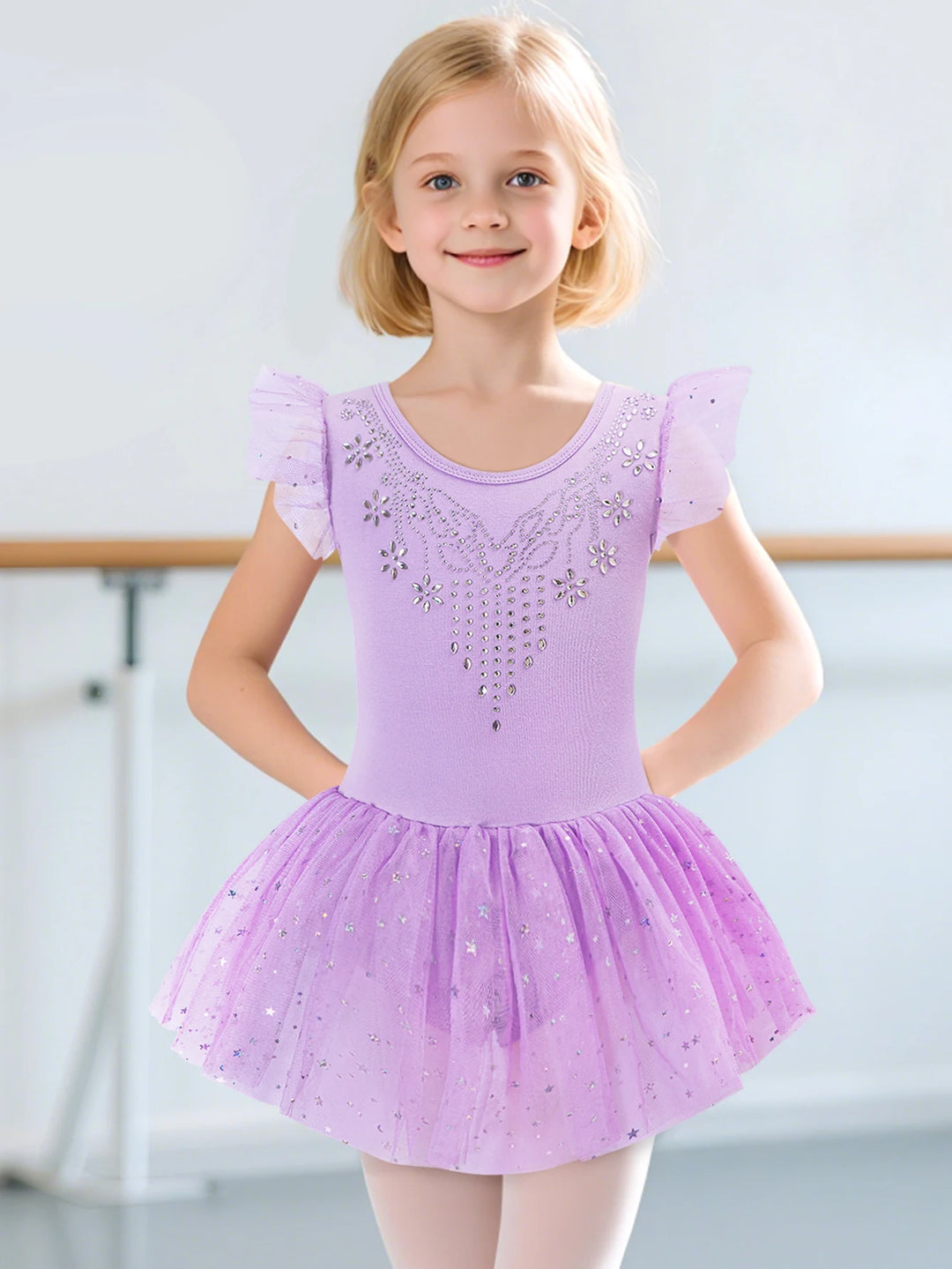 Justaucorps Tutu manches courtes strass et paillettes Kaia