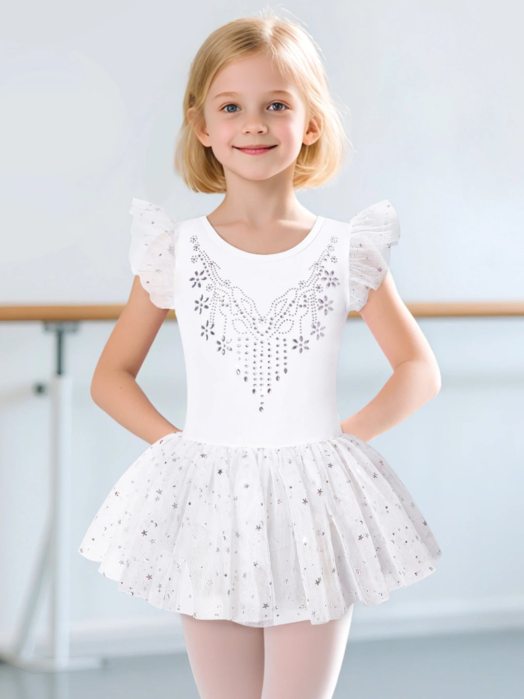 Justaucorps Tutu manches courtes strass et paillettes Kaia
