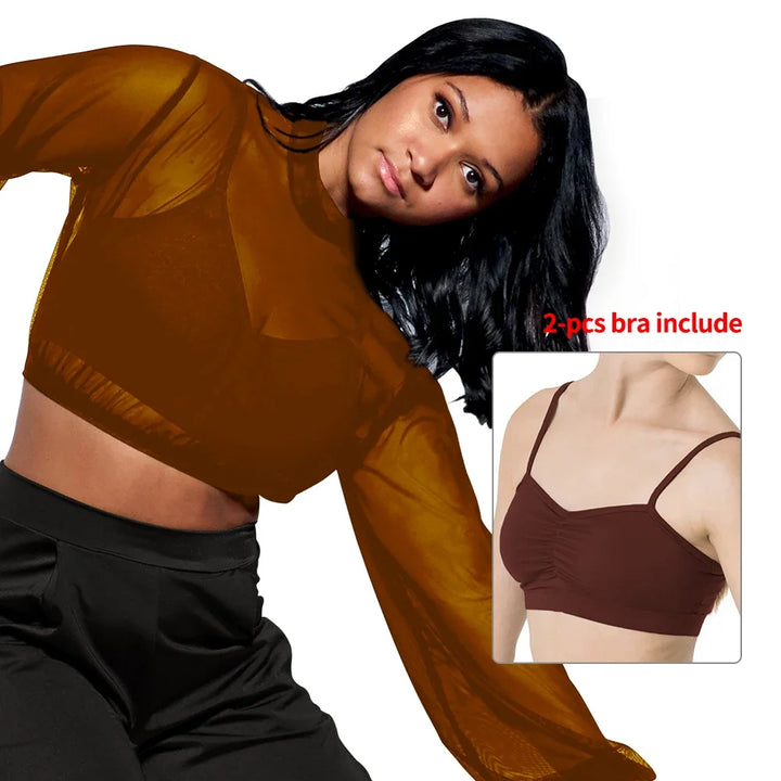 Top crop mesh manches longues avec brassière Vita