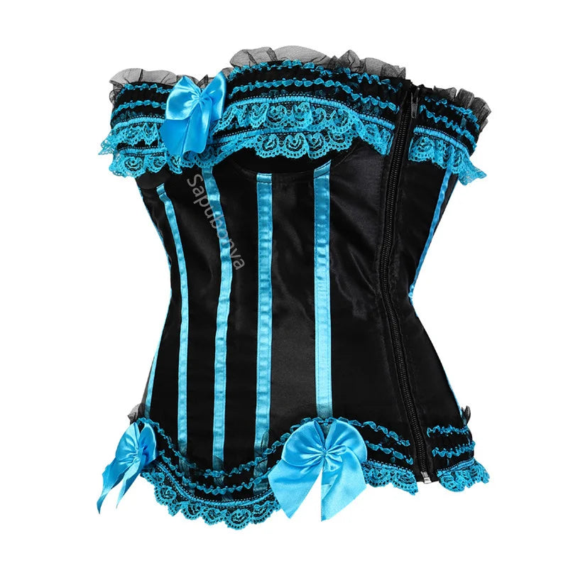 Corset bustier rayures satin avec noeuds