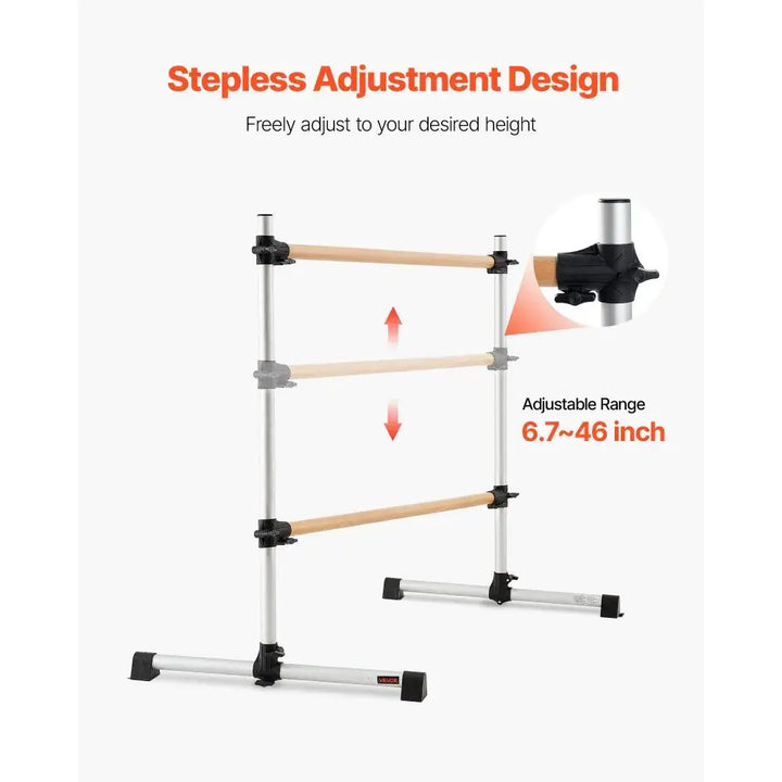 Barre de danse mobile double en bois 1260mm