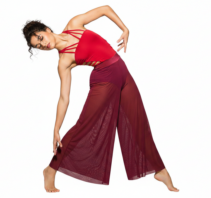 Pantalon Florence large en mesh transparent Taille S bordeaux