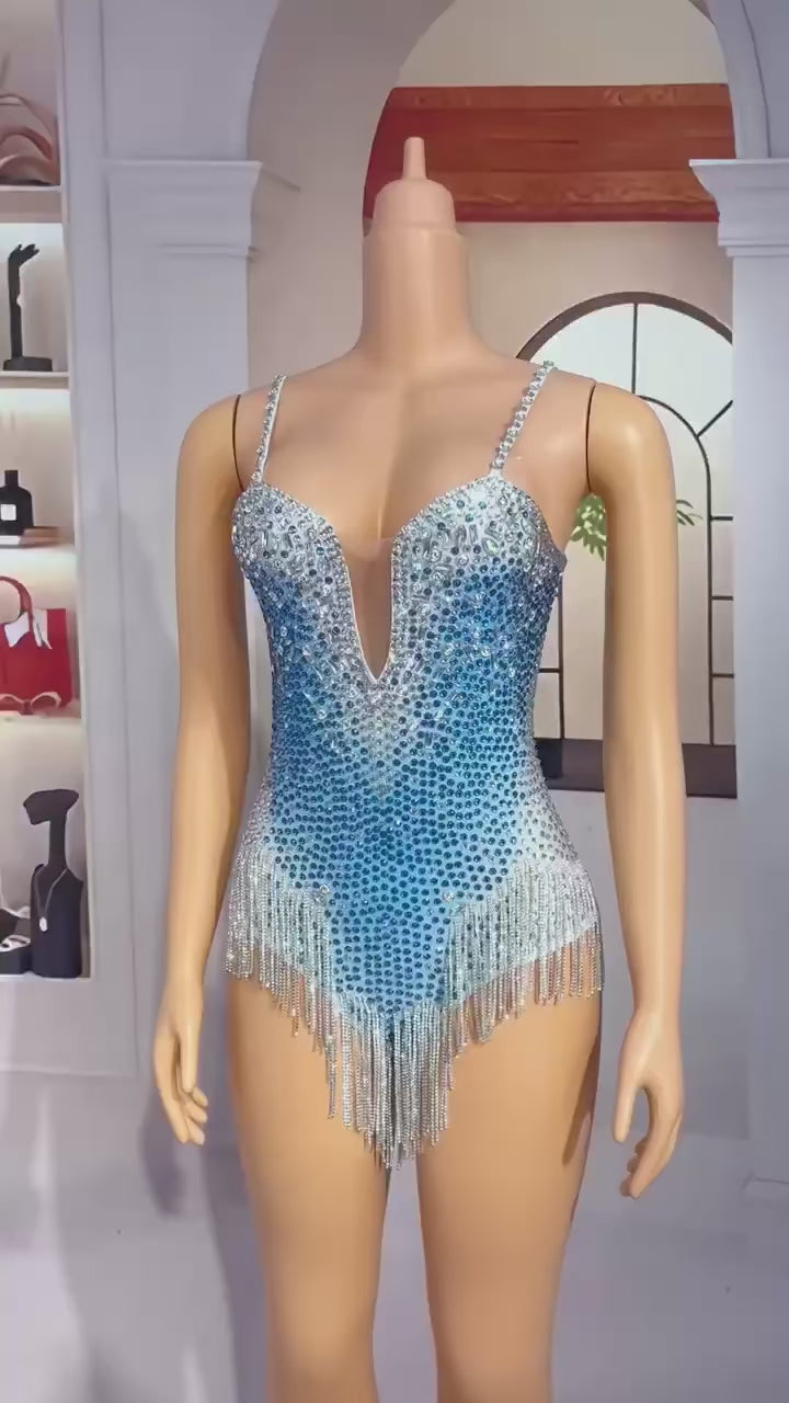 Justaucorps franges et strass Greta