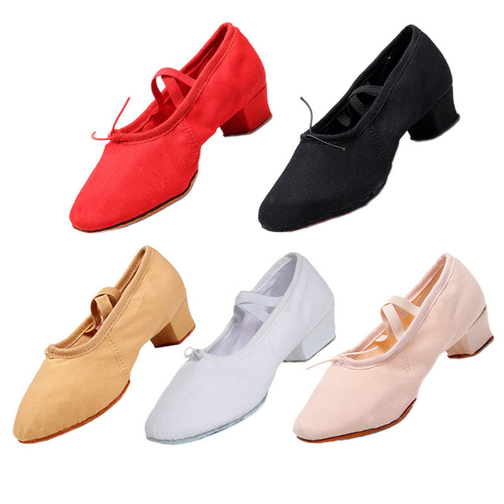 Chaussons de danse Classique demi pointes en toile à talons avec élastiques pour enfants & adultes - Hauteur de talons 4 cm - 5 coloris au choix: - Dance Store