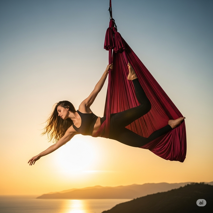 Hamac yoga aerien 5mx2.8m avec accessoires rouge