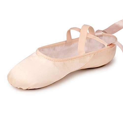 Chaussons de danse en cuir rose ballet, tailles pour femmes, ballerines avec semelle complète ou semelle fendue - France Chaussons de danse en cuir rose ballet, tailles pour femmes, ballerines avec semelle complète ou semelle fendue - France