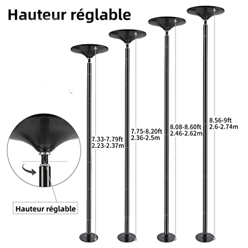 Barre de Pole Dance 360 spin coloris noir