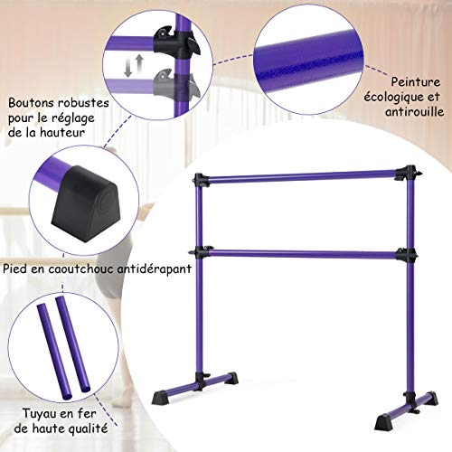 Barre de danse classique double hauteur réglable 125 x 71 x 119cm