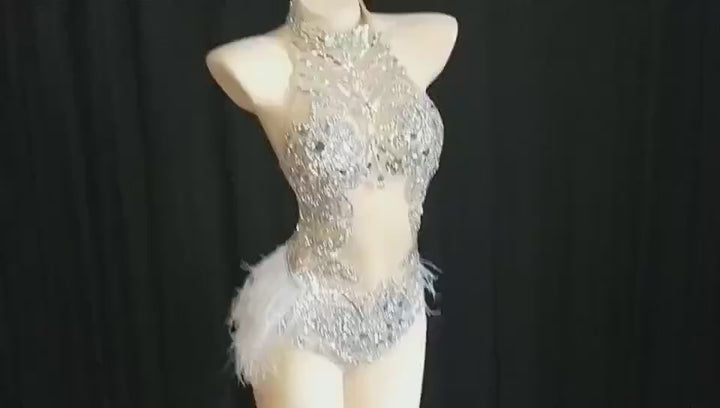 Justaucorps Sparkly Silver Crystals or Taille M